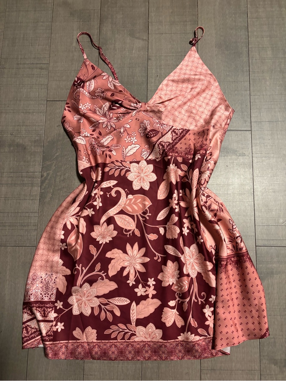 🦋La Vie En Rose🦋Dusty Pink & Burnt Orange Floral Patchwork Slip Dress